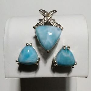 Larimar and Diamond Earring/Pendant Set